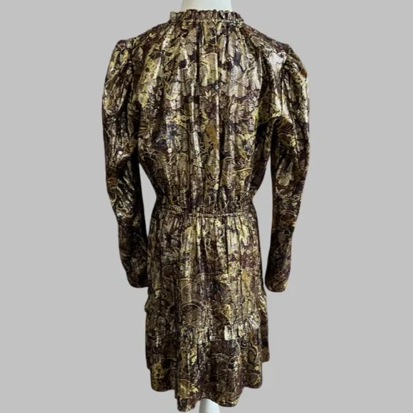 NWT BA&SH Capi Lady Metallic Lame Paisley Ruffle Puff Long Sleeve Dress Size M - Picture 12 of 14
